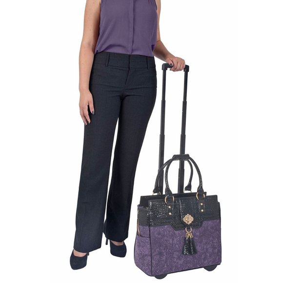JKM and Company CONTESSA Purple Rolling Tote Bag, Travel Bag or Rolling Work Bag - Picture 2 of 6